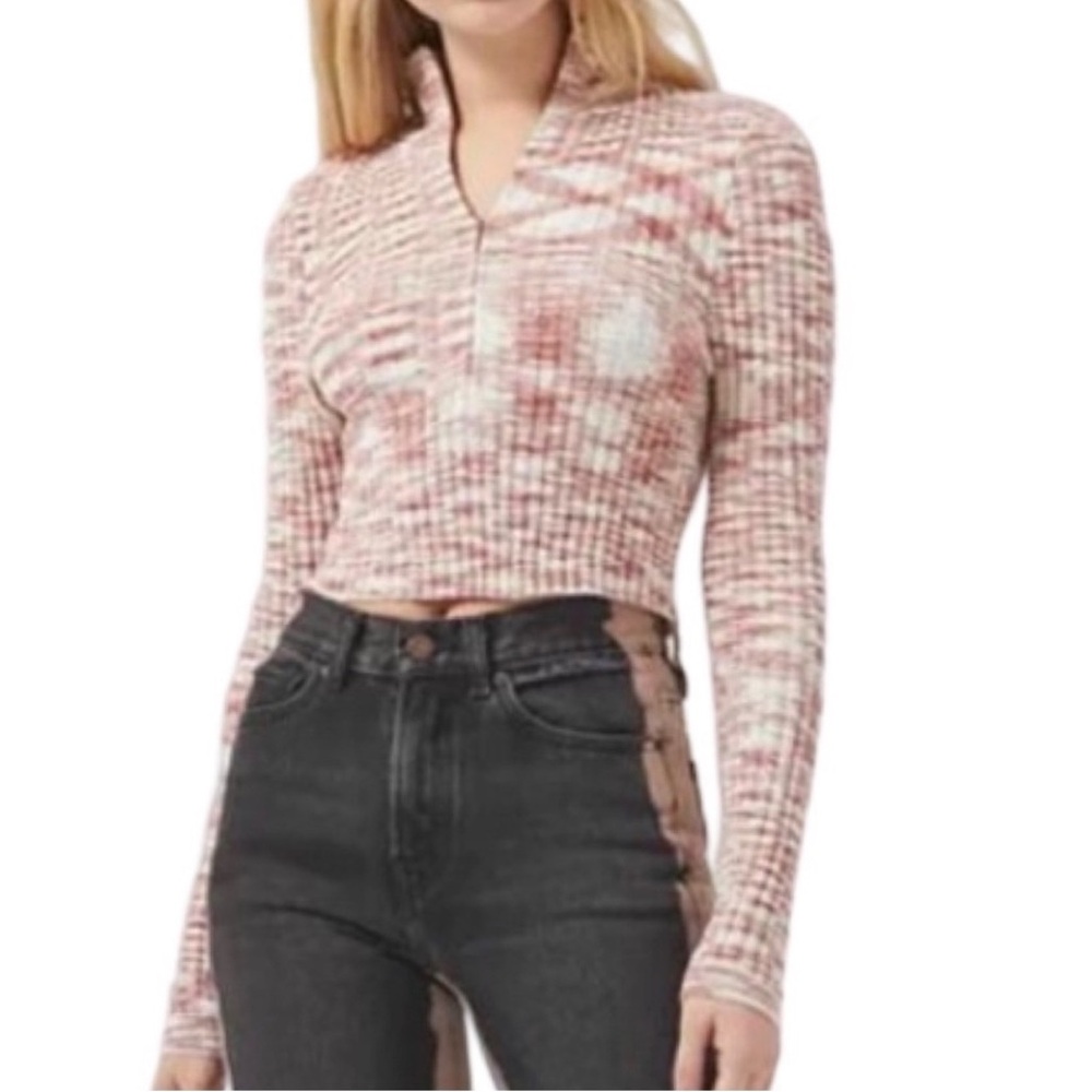 Urban Outfitters Ribbed Collared Crop Top – Orange  & Cream Tie-Dye